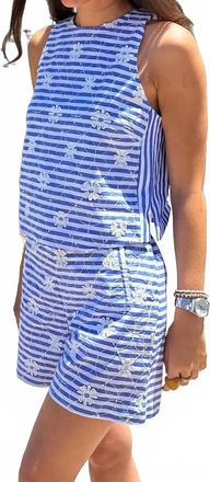 Vilagallo Floral Embroidery Striped Shorts In Blue