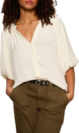 Sanctuary Plenty of Love Crinkle Button-Up Top in Collagen White at Nordstrom, Size Medium