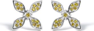 House of Brilliance Sterling Silver Yellow Treated Diamond Accent Floral Stud Earrings
