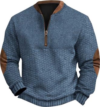 Generic Half Zipper Cardigan Men - 1/4 Zip Jumper Mens Cotton Crew Neck Knitted Pullover Sweater Casual Winter Warm Sweater Long Sleeve 1/4 Zip Jumper Lightwe