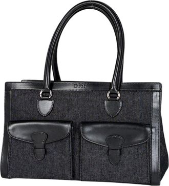 Dior Black Denim Leather Handbag Tote Bag (Pre-Owned)