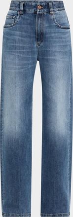 Brunello Cucinelli Soft Denim Loose Stove Pipe Jeans