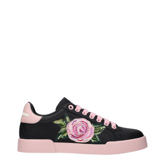 Dolce & Gabbana Black Leather Womens Sneakers