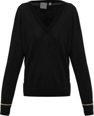 Paul Smith Wool V-Neck Sweater - Dames - V-hals truien - Zwart - L - Wol - Truien & Vesten