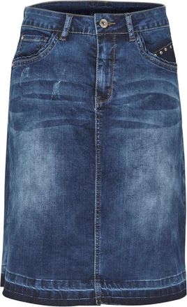 Cream Stijlvolle Gepatchte Denim Rok met Studs - Dames - Spijkerrokken - Blauw - L - Denim - Rokken