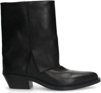 Manfield leren cowboylaarzen met flap zwart