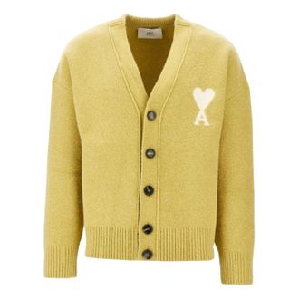 Ami Big Heart Logo Alpaca Cardigan Lime Green Off-White UKC365-KN0135-3993