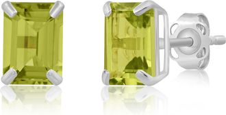 MAX + STONE 14k White Gold Solitaire Emerald-Cut Gemstone Stud Earrings (7x5mm)