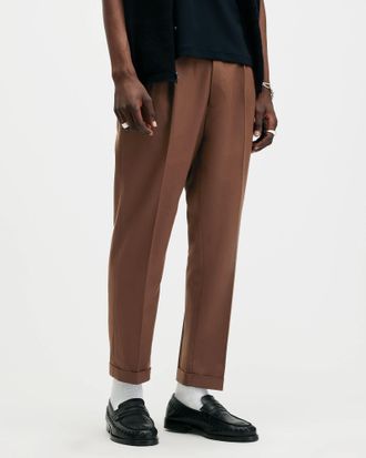 AllSaints Cotton/Wool Tallis Slim Fit Cropped Tapered Trousers, Size: 30