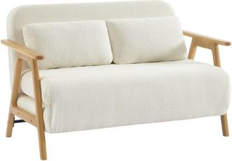 Sweeek Sof&aacute; cama convertible en borreguito y madera, 2 plazas, crema