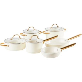 Beliani Set da cucina da 10 con rivestimento in ceramica antiaderente in alluminio bianco sporco Elite Pro