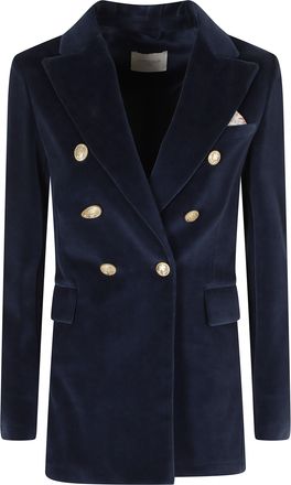 Circolo 1901 Blue Double-Breasted Velvet Gold Button Jacket