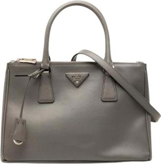 Prada Pre-owned Galleria Double Zip Tote Bag - Dames - Vintage Shopper - Grijs - ONE Size - Leer - Vintage