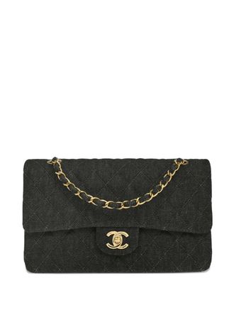Chanel 1998 denim double flap shoulder bag - women - Denim - One Size - Black