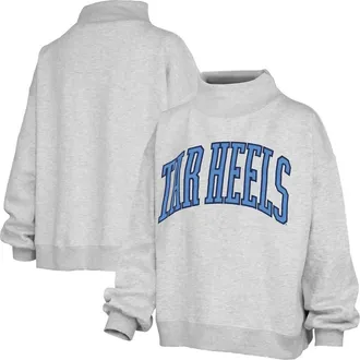 Pressbox Womens Pressbox Heather Gray North Carolina Tar Heels Oversized Nelson Mock Neck Sweatshirt at Nordstrom, Size X-Large