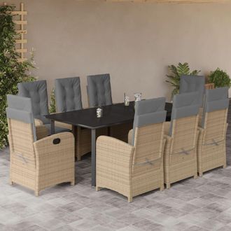 vidaXL Set Comedor De Jard&iacute;n 9 Pzas Con Cojines Rat&aacute;n Sint&eacute;tico Beige Vidaxl