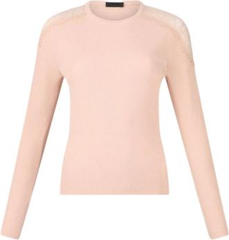 Liu Jo Kanten Detail Gebreide Top - Dames - Ronde hals truien - Roze - L - Truien & Vesten