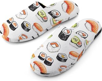Generic Su1shi Rolls And Sashimi Mens Slippers Flannel Warm House Shoes with Rubber Anti-Slip Sole Slip On for Home Outdoor
