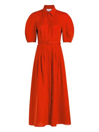 Gabriela Hearst Maude belted-waist puff-sleeve dress - Orange