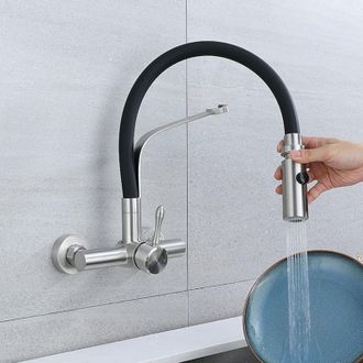 OEM Grifo De Cocina Mural Monomando, 2 Modos, Acero Inoxidable Cepillado, Sin Mangueras - Otro