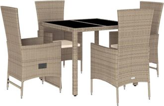 vidaXL Set Comedor De Jard&iacute;n 5 Pzas Con Cojines Rat&aacute;n Sint&eacute;tico Beige Vidaxl