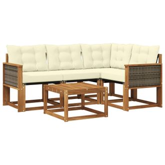 vidaXL Conjunto De Sof&aacute;s De Exterior Con Coj&iacute;n 5 Pcs Natural Y Crema Vidaxl