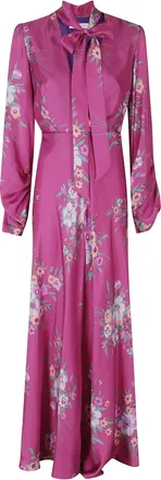 Raquel Diniz Fuchsia Flower New Valerie V-Neck Belted Silk Dress