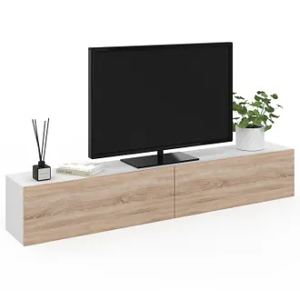 IDMarket Idmarket - Mueble Tv Suspendido Elio 2 Puertas Blanco Y Madera 180 Cm