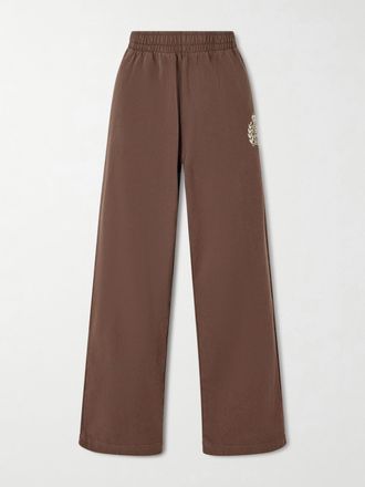 Sporty & Rich Pantaloni Sportivi In Jersey Di Cotone Con Logo Ricamato - Marrone