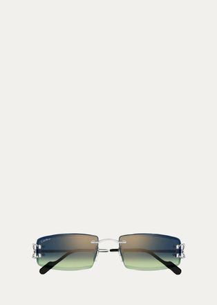 Cartier Mens Rimless Metal and Nylon Rectangle Sunglasses