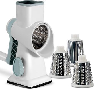 OEM Rallador De Queso Giratorio Con 3 Cuchillas Intercambiables Y Base Antideslizante, Cortador Manual De Verduras Y Rallador De Queso Para Queso, Pepinos