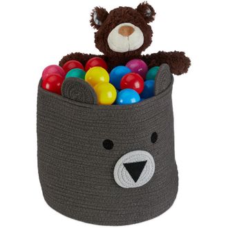 Relaxdays Relaxdays Childrens Storage Basket, Cotton Basket with Fox Motif, H x D: 32 x 34 cm, Nursery, Toy Basket, White/Orange