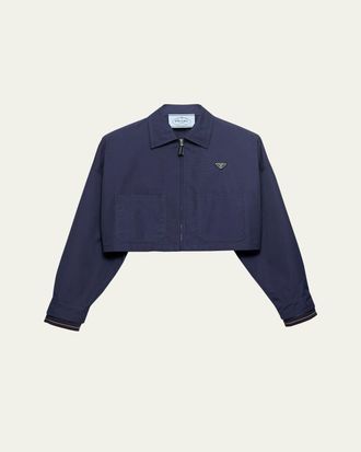 Prada Patch-Pocket Cotton Crop Zip Jacket