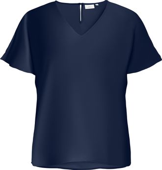 Only Carmakoma Shirtbluse ONLY CARMAKOMA CARMETTA LIFE V-NECK SS TOP WVN NOOS, Damen, Gr. 42, naval academy, Jersey, Obermaterial: 100% Polyester, unifarben, regular