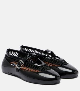 Alaia Leather-trimmed fishnet ballet flats