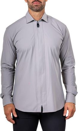 Maceoo FibZip Marthyr Knit Zip-Up Shirt in Grey at Nordstrom, Size 7