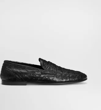 Dolce & Gabbana Ostrich Leather Slippers - Man Driver Shoes And Loafers Black 41.5