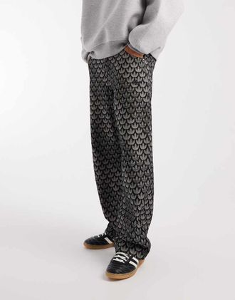 adidas Originals Pantaloni larghi neri con monogramma-Nero