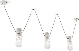 Ferroluce Lampadario Industrial Minimal Urban Ferro e Ceramica Vintage Bianco 3 Luci E27