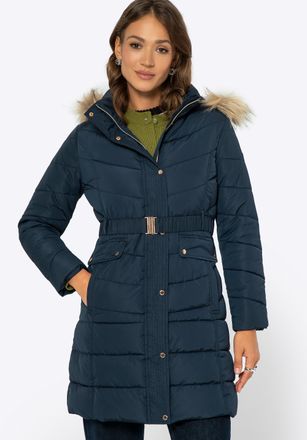 Wittchen dames gewatteerde jas met capuchon, marineblauw polyester