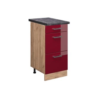 Vicco Mueble Bajo De Cocina R-line, Rojo Burdeos Alto Brillo, 40 Cm Con Cajones, Et Antracita Vicco