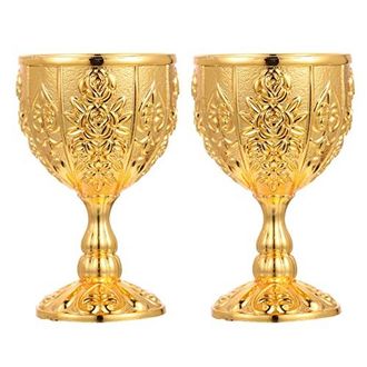 Luxshiny 2Pcs Retro Weinbecher Metall Rotwein Goblet Gl&auml;ser Europ&auml;ischer Stil Champagnergl&auml;ser Weinbecher Geschenke Home Dekoration (Golden)