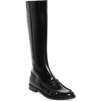 Prada Knee High Loafer Boot in Nero at Nordstrom, Size 39