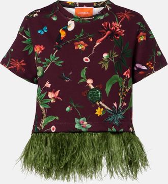 La DoubleJ T-shirt La Scala in cotone con stampa e piume