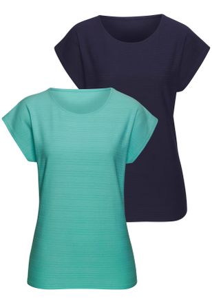 Vivance T-Shirt VIVANCE mit modischer Streifenstruktur, Damen, Gr. 40/42, smaragd, navy, Obermaterial: 100% Baumwolle, unifarben, bequem normal, Rundhals, Shi