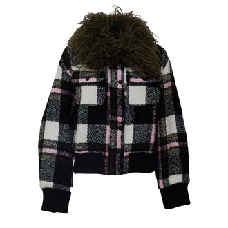 Essentiel Kpop Removable Faux Fur Collar Bomber Jacket