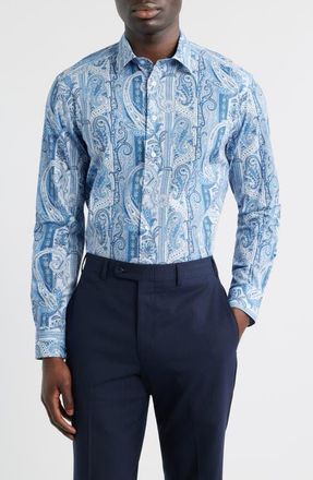 Etro Roma Stretch Cotton Dress Shirt in Printed Azure Base at Nordstrom, Size 43 - R