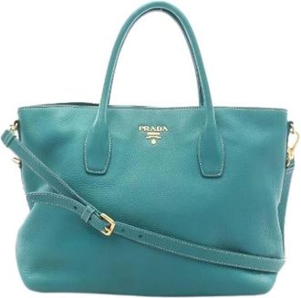 Prada Pre-owned Leather 2way Tote Bag - Dames - Vintage Shopper - Groen - ONE Size - Leer - Vintage