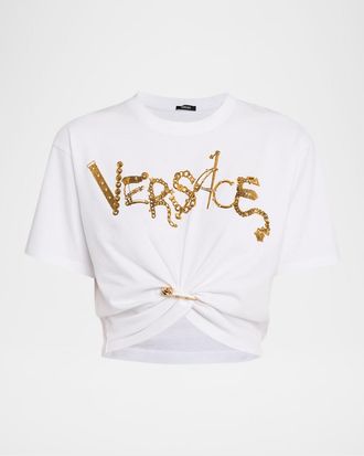 Versace Studded Safety Pin Cropped T-Shirt