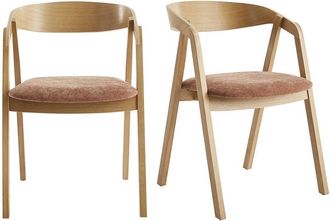Miliboo Sedie scandinave impilabili in legno chiaro massello di rovere e tessuto effetto velluto testurizzato color terracotta (set di 2) lova